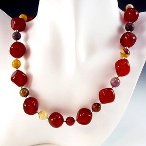 Red Agate, Mookaite, and Sterling Silver Necklace